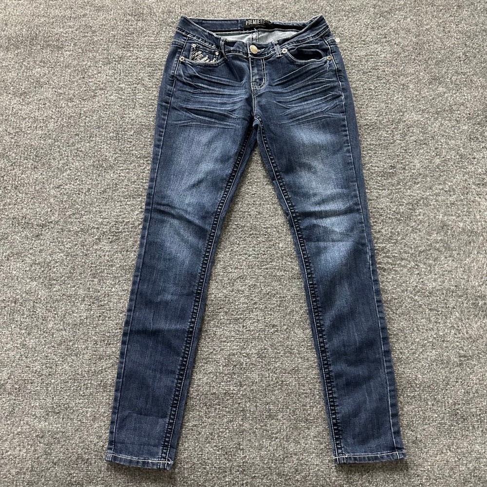 Premiere Jeans Womens Size 7/8 Dark Wash Super Skinny Embellished Wing Pockets